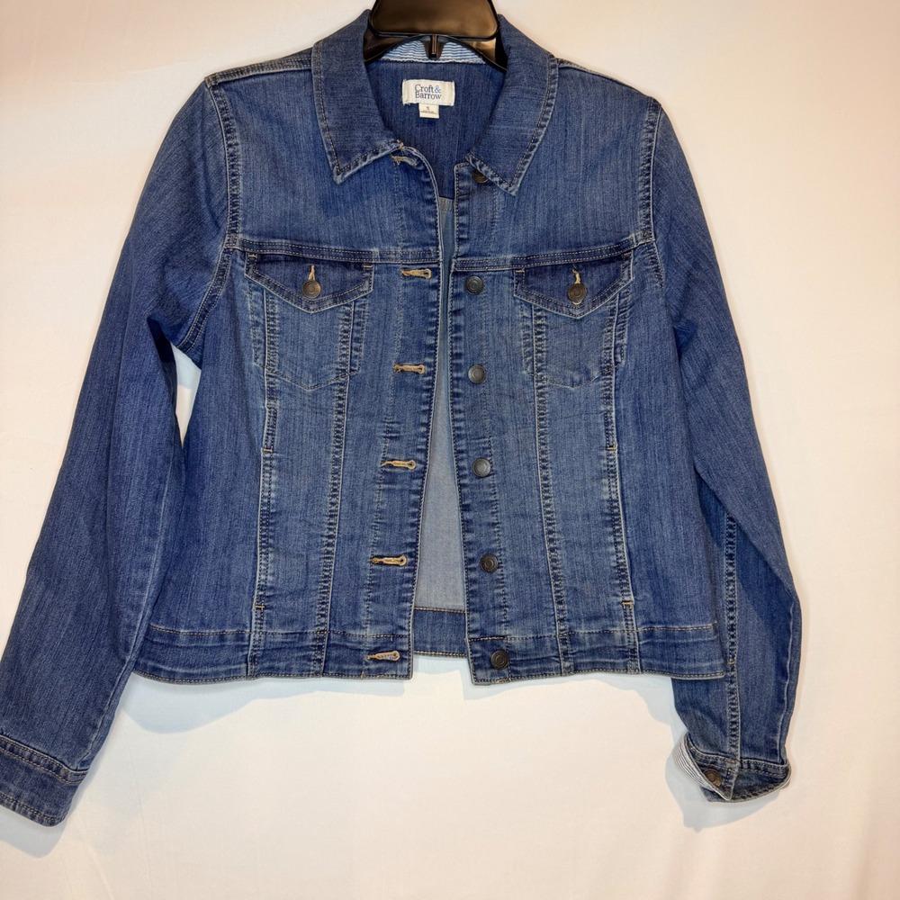 Croft & Barrow Womens Medium Wash Denim Trucker Jacket Blue Size Small